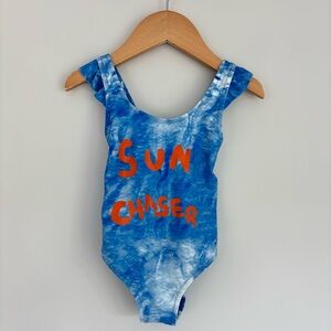 NWOT Zara Blue Ruffled One Piece Swimsuit Sun Chaser 2y